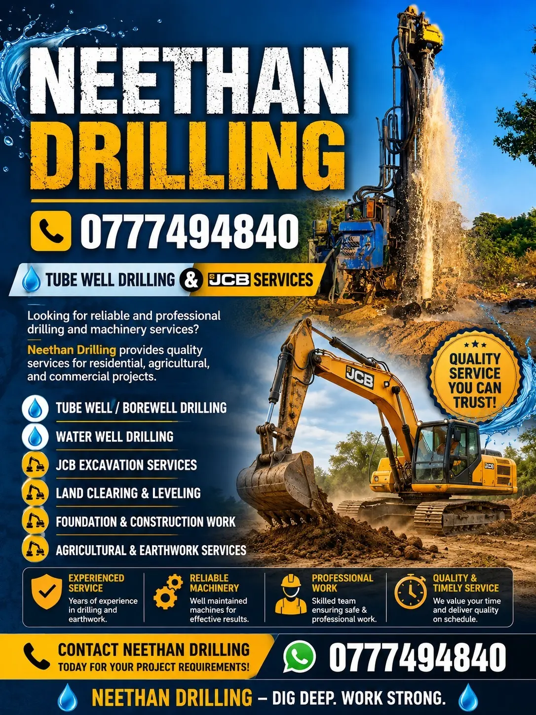 Professional Tube Well Drilling & JCB Machinery Services – Neethan Drilling