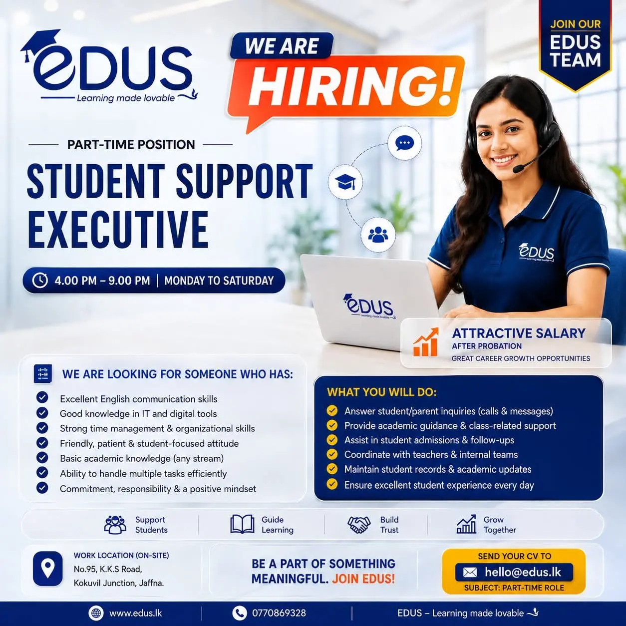 Student Support Executive (Part-Time) | EDUS – Kokuvil, Jaffna