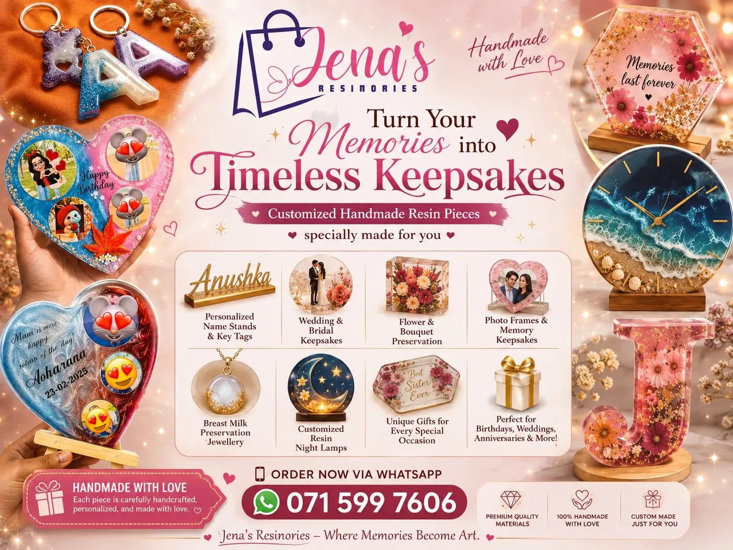 Custom Handmade Resin Keepsakes – Personalized Photo Frames, Clocks & Gifts by Jena's Resinories