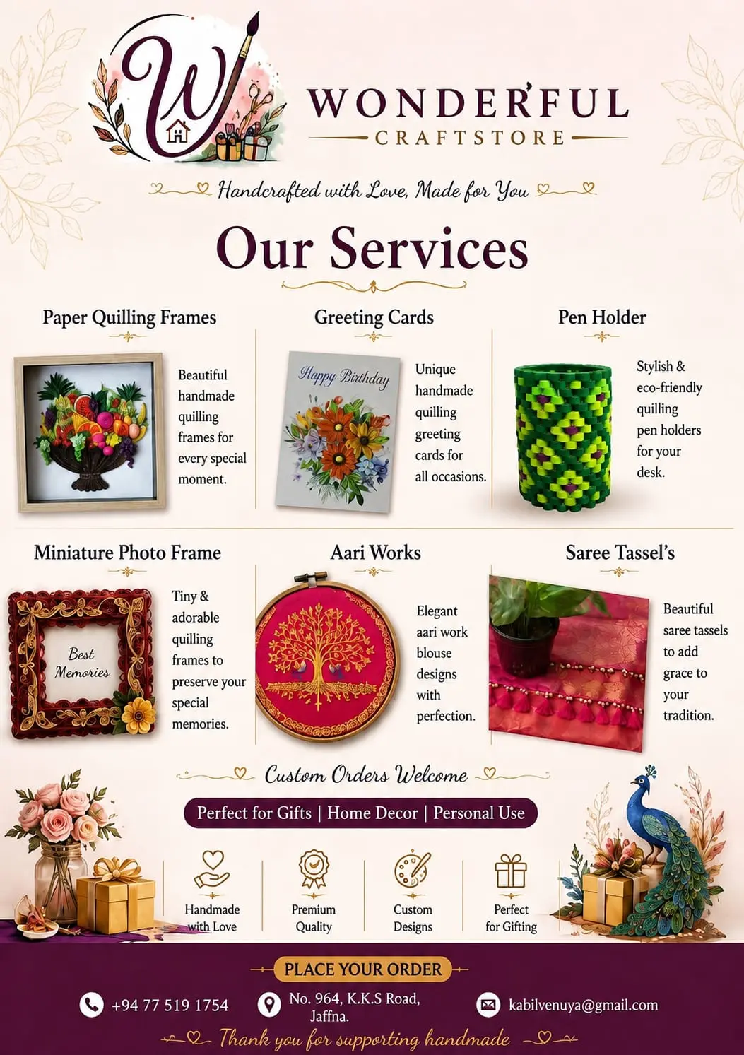 Handcrafted Quilling & Aari Crafts – Custom Gifts & Home Décor
