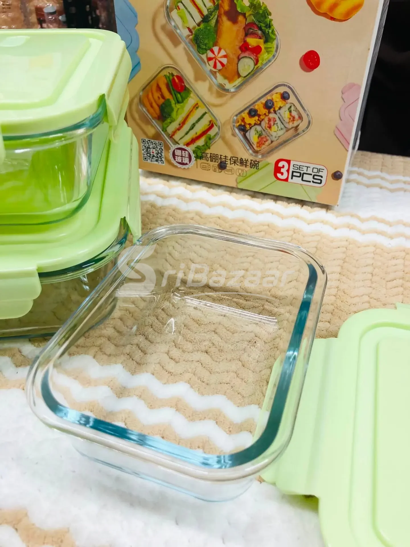 Red Cherry 3-Piece Borosilicate Glass Storage Box Set