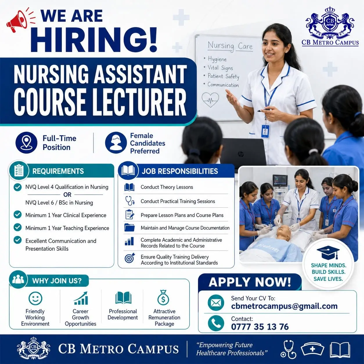 Urgent Vacancy – Nursing Assistant | CB Metro Campus