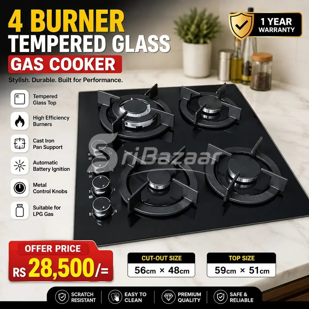 4 Burner Gas Cooker Hob & Range Hood – Special Offers
