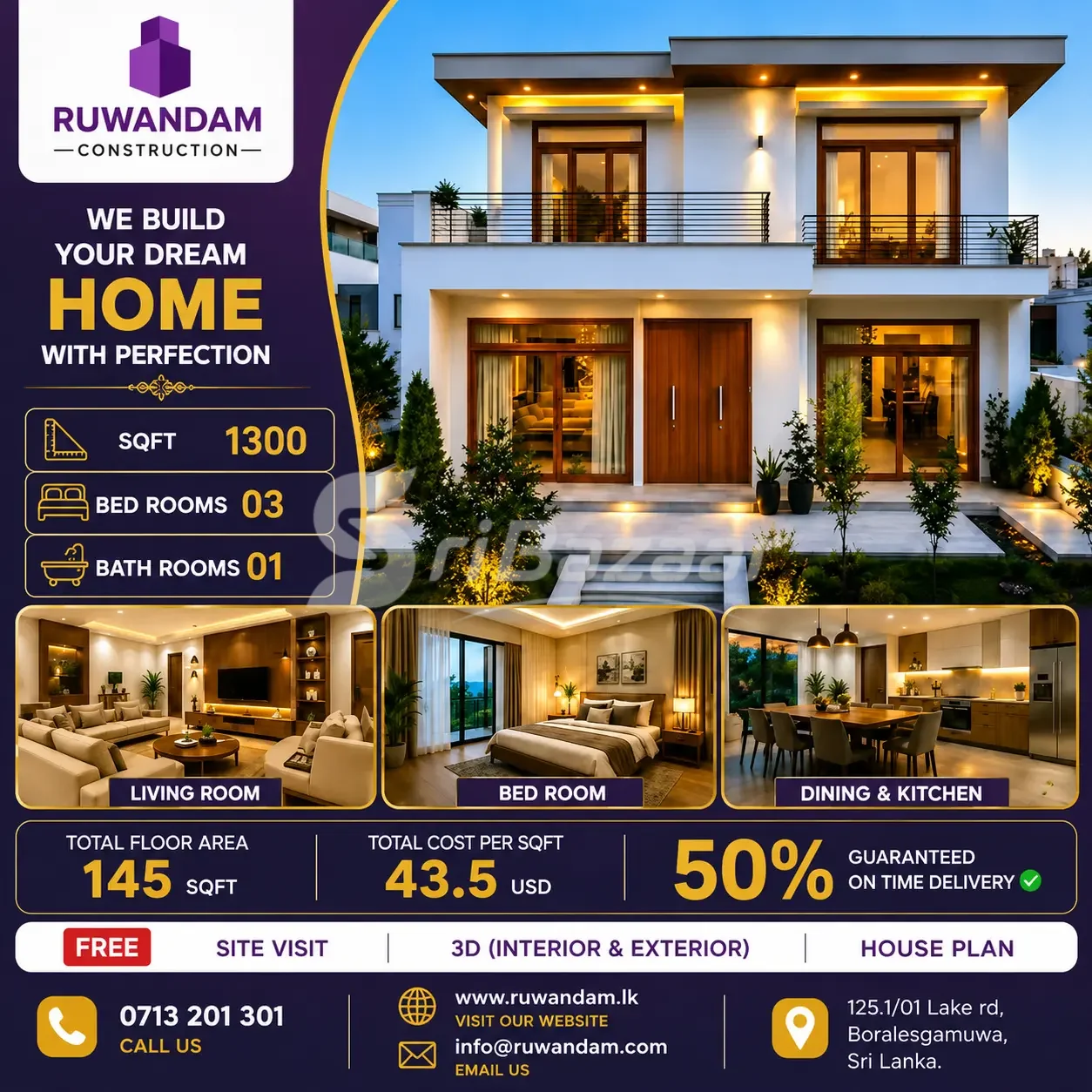 Modern Dream Home Construction – 1,300 Sq Ft | 3 Bedrooms