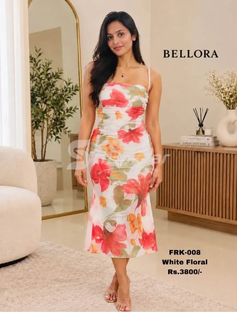 🌸 Bellora Bloom Ruched Midi Dress – Free Size XS–M | Rs. 3,800