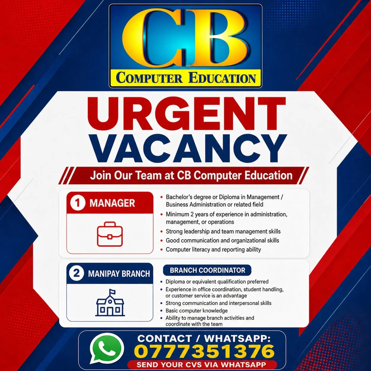🚨 𝗨𝗥𝗚𝗘𝗡𝗧 𝗖𝗔𝗥𝗘𝗘𝗥 𝗢𝗣𝗣𝗢𝗥𝗧𝗨𝗡𝗜𝗧𝗜𝗘𝗦