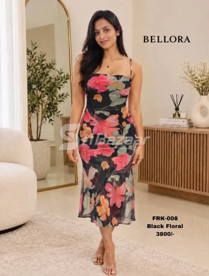 🌸 Bellora Bloom Ruched Midi Dress – Free Size XS–M | Rs. 3,800