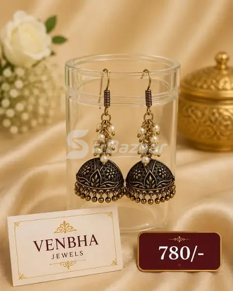 Cluster Jhumka Earrings with White Pearls