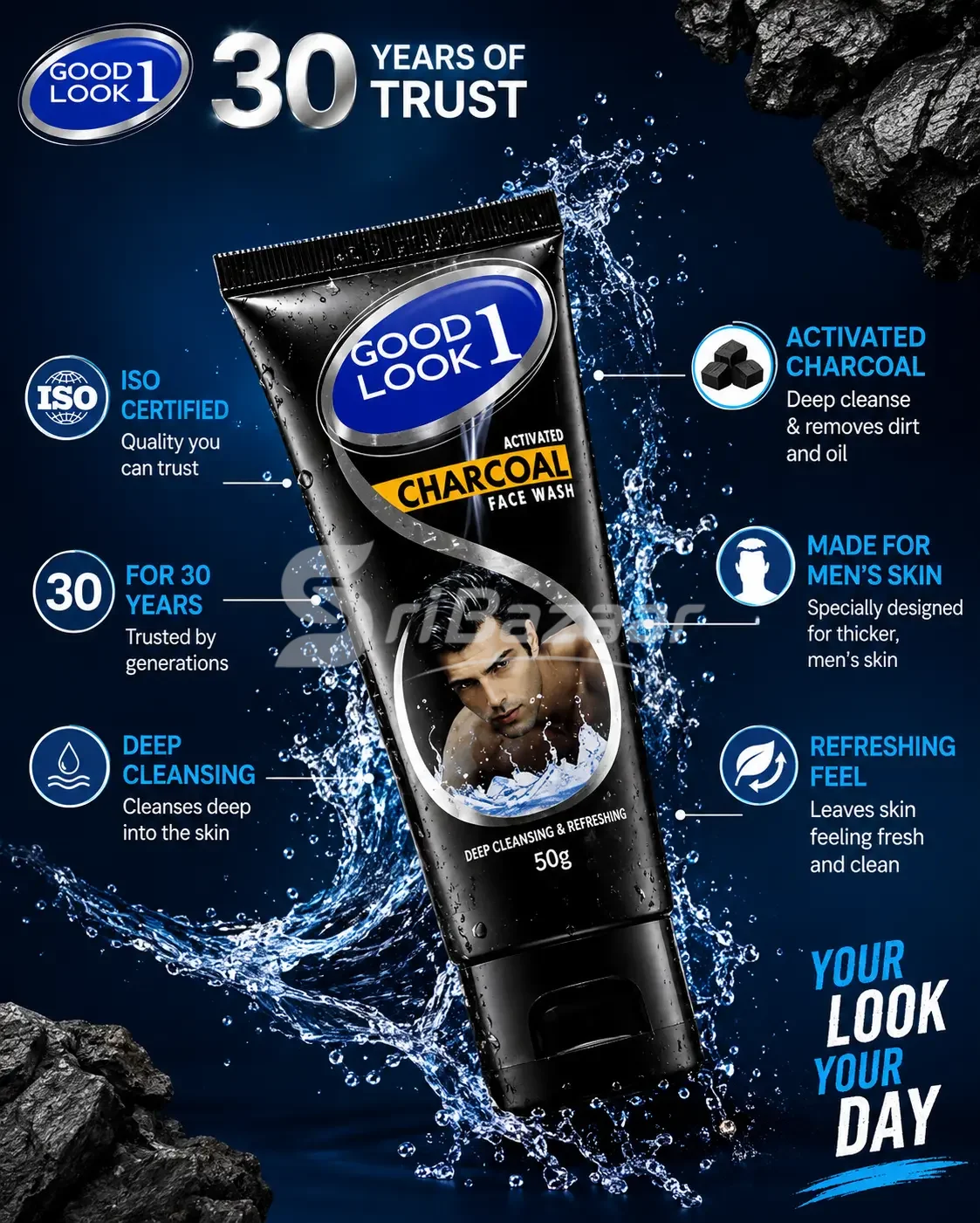 Good Look Charcoal Face Wash 50g – Men’s Deep Cleansing Face Wash