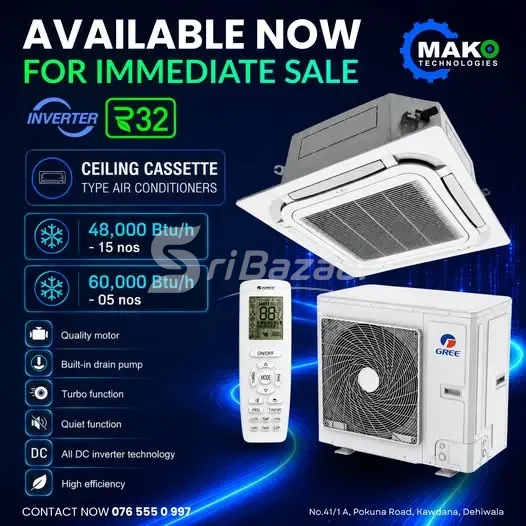 GREE Ceiling Cassette Inverter AC – 48,000 & 60,000 BTU/h | Ready Stock