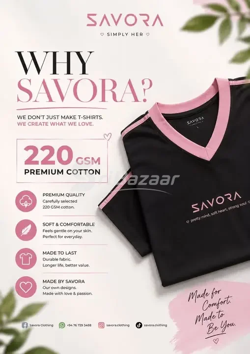 Savora Women’s Premium 220 GSM Cotton T-Shirt