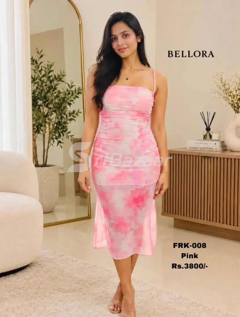 🌸 Bellora Bloom Ruched Midi Dress – Free Size XS–M | Rs. 3,800