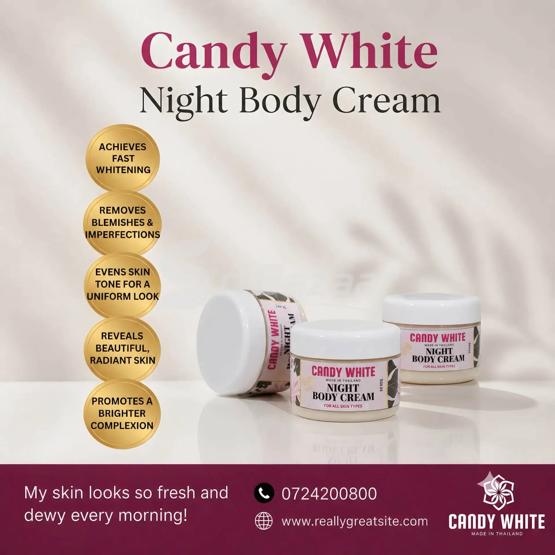 Candy White Night Face & Body Cream – Made in Thailand