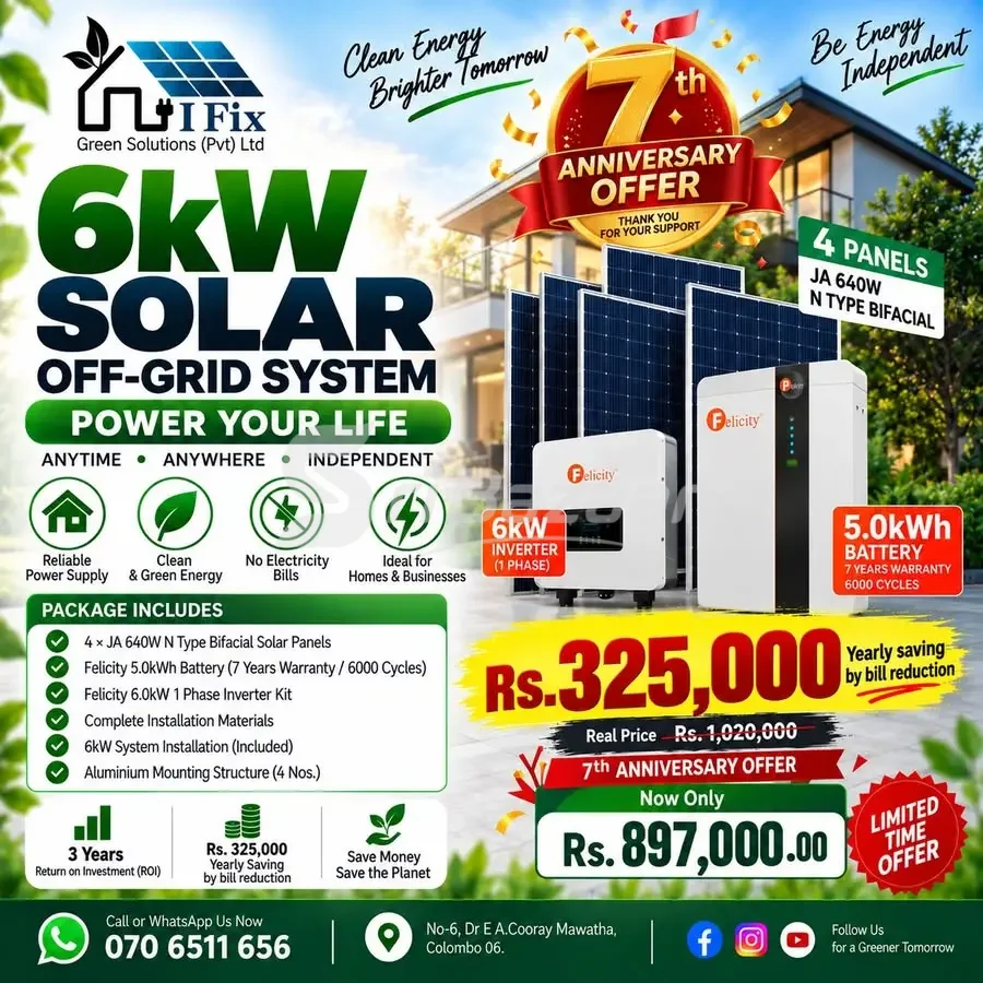6kW Off-Grid Solar System – 7th Anniversary Offer | Rs. 897,000