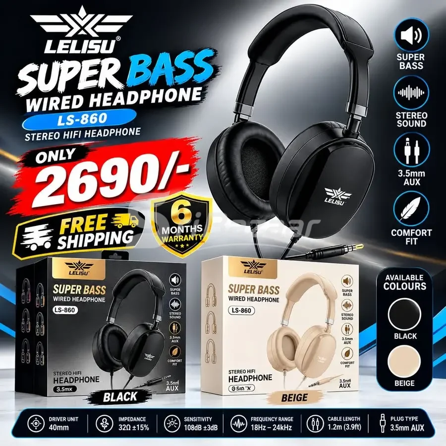 🎧 LELISU LS-860 Super Bass Wired Headphones – Rs. 2,690 | 6 Months Warranty