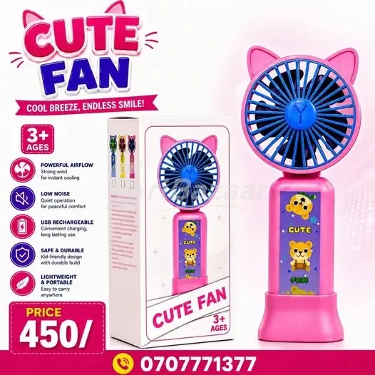 Cute Portable Fan for Kids – USB Rechargeable