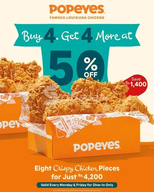 Popeyes Buy 4 Get 4 More at 50% Off – 8 Crispy Chicken Pieces