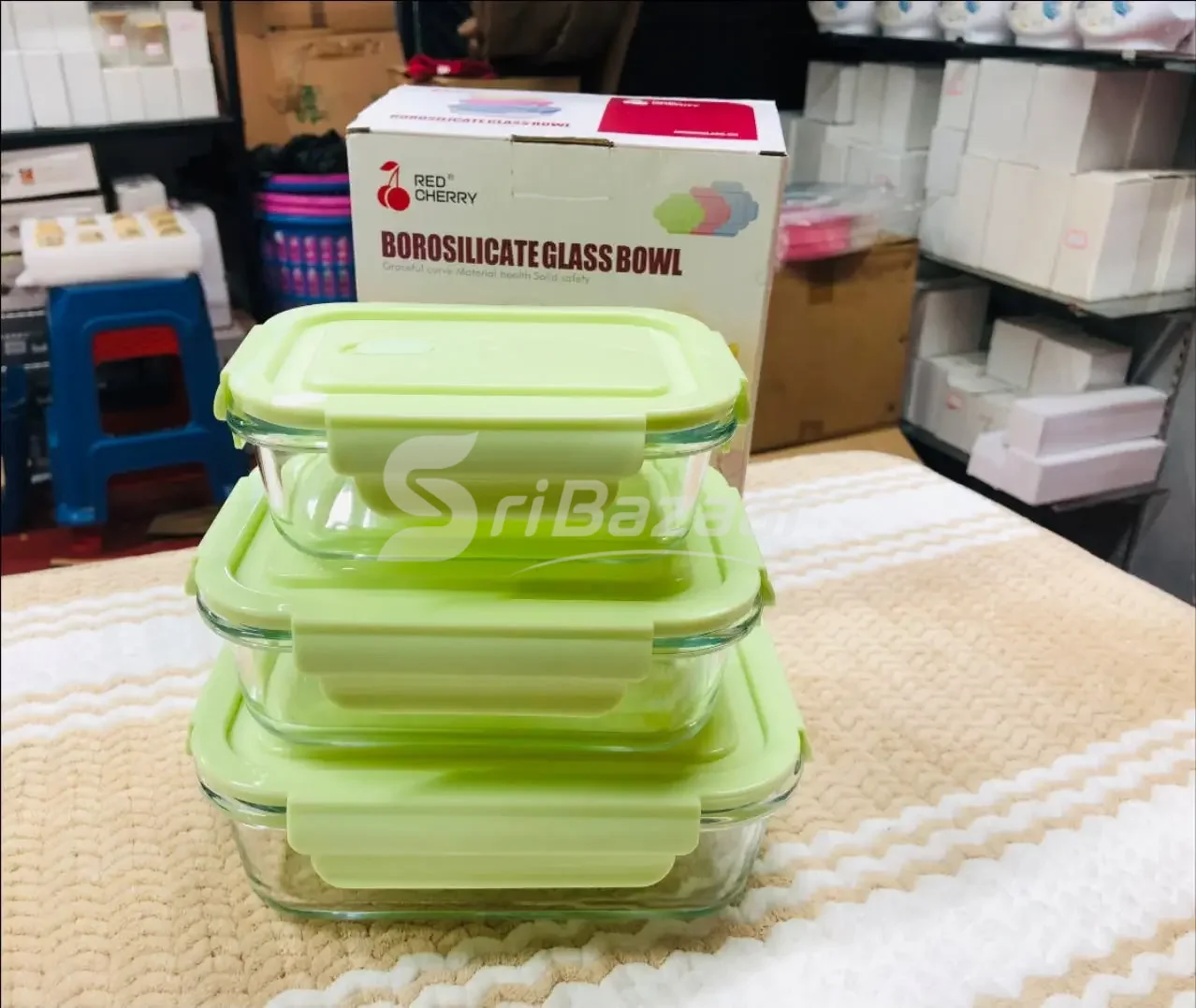 Red Cherry 3-Piece Borosilicate Glass Storage Box Set