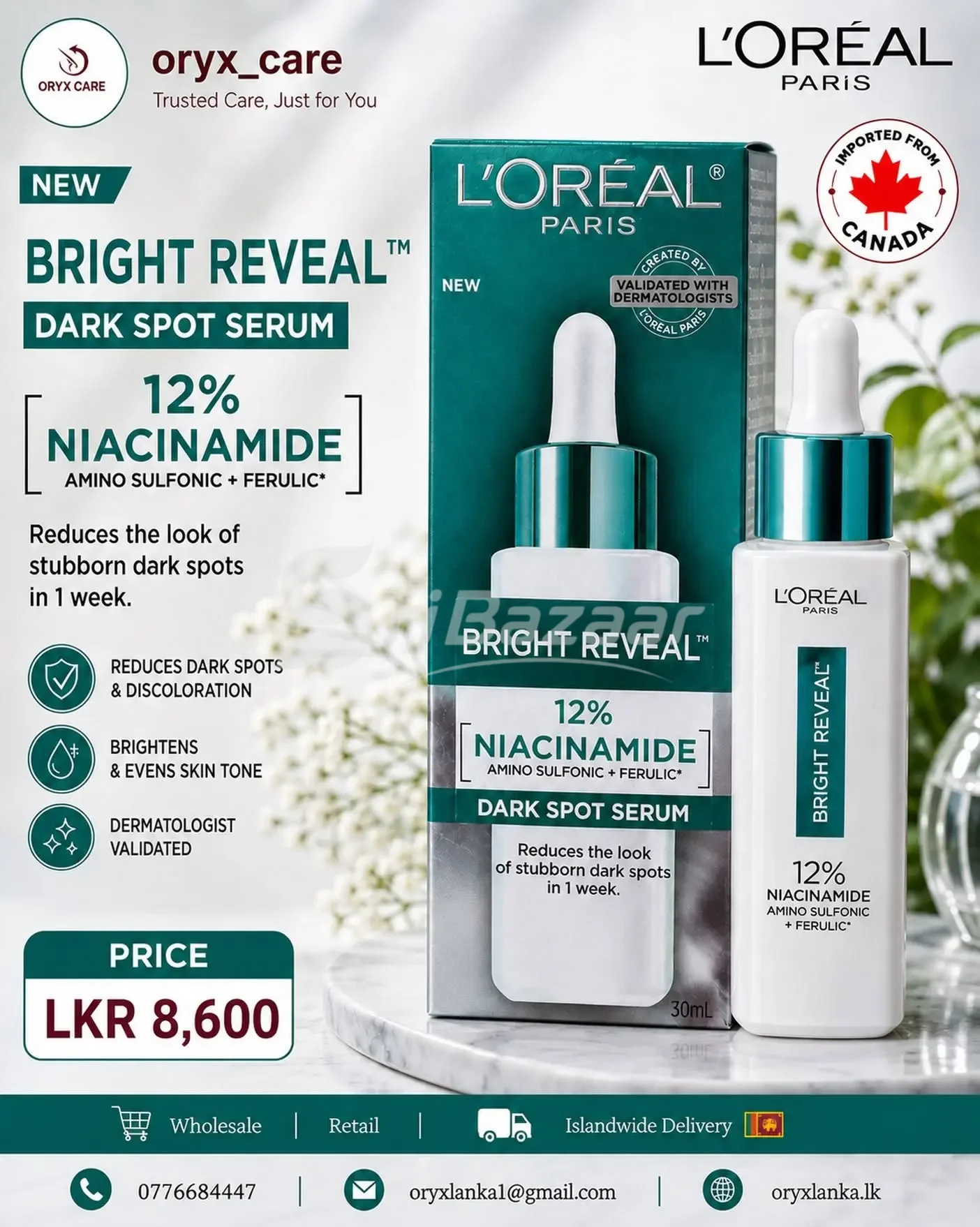 L’Oréal Paris Bright Reveal 12% Niacinamide Dark Spot Serum – 30ml
