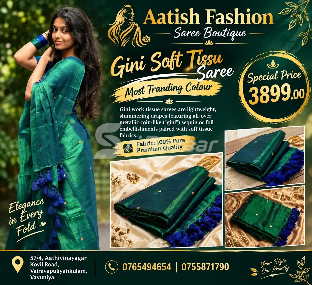 Gini work Soft Tissu saree